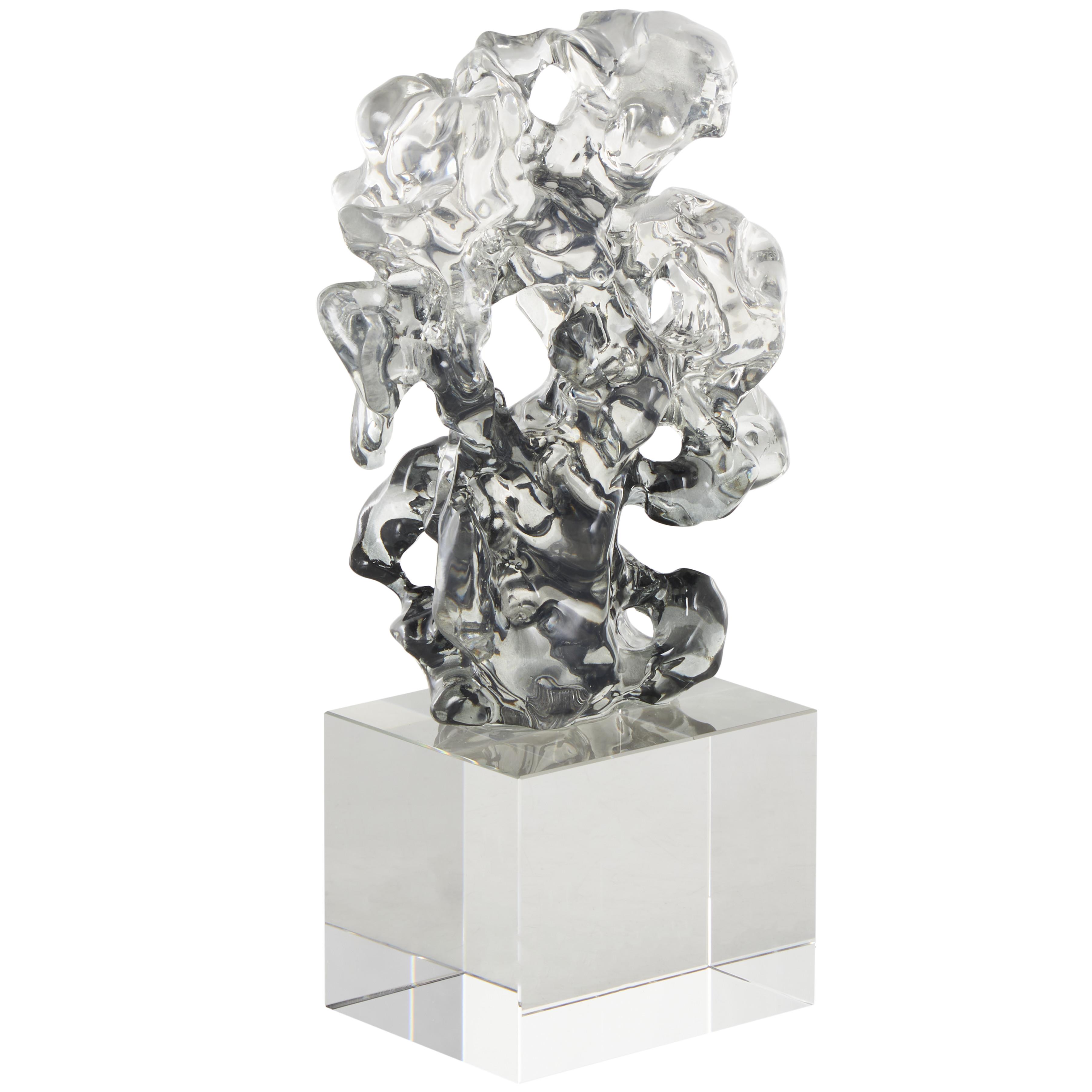 Clear Glass Free Form Sculpture With Clear Base image 1