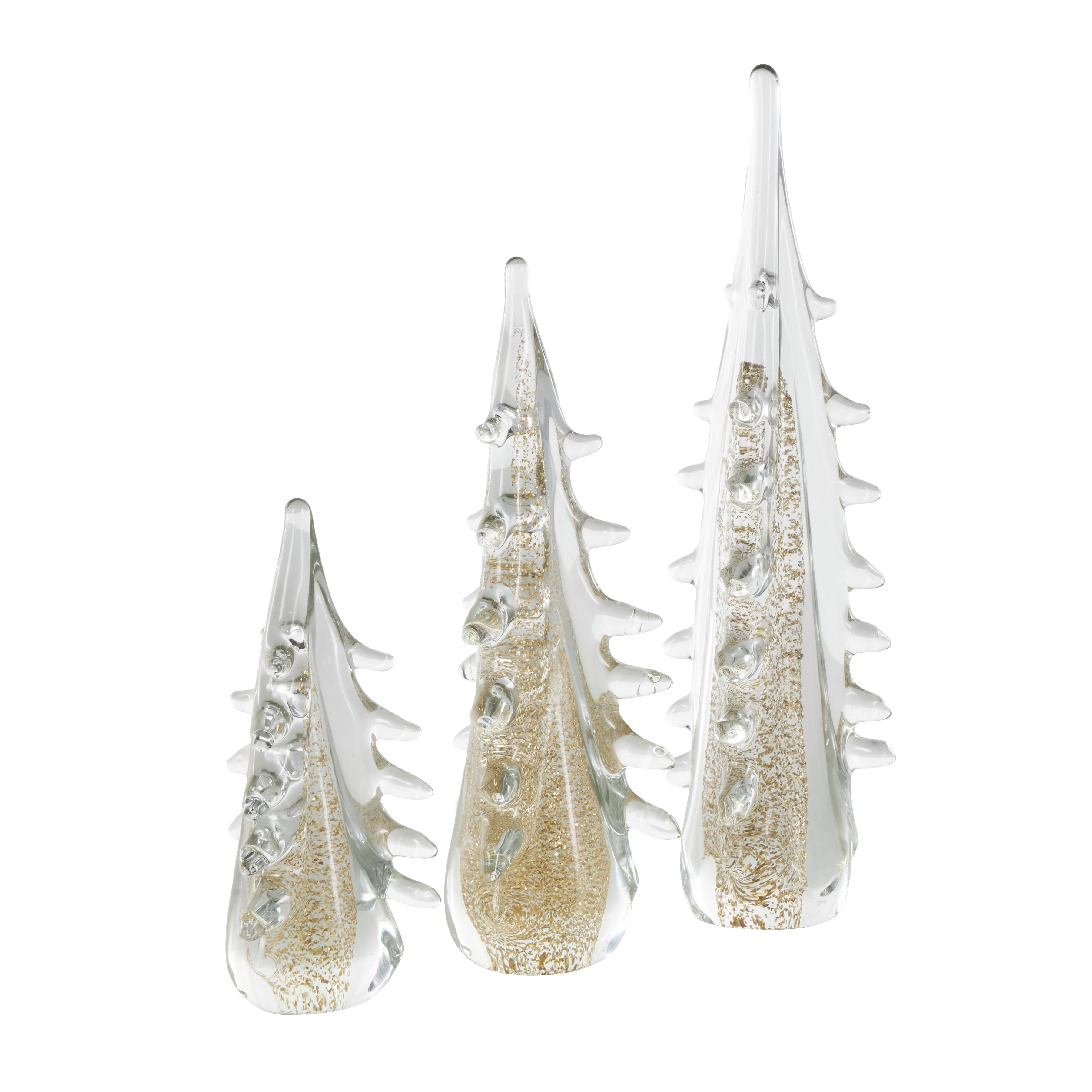 3pc Gold & Glass Tree Sculptures image 1