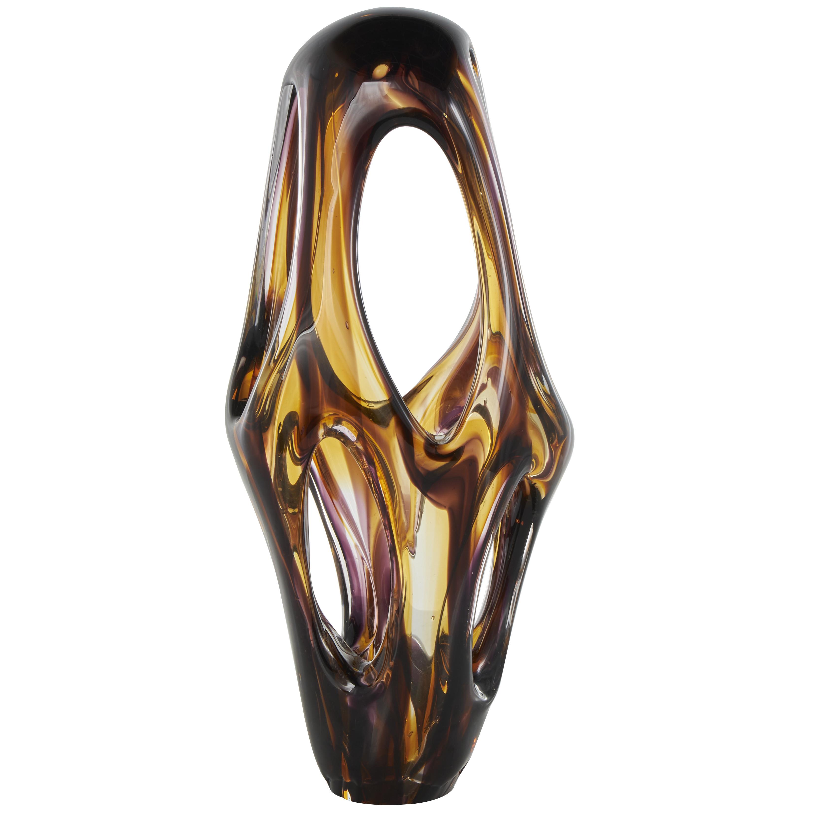 Yellow & Pink Glass Abstract Sculpture image 1