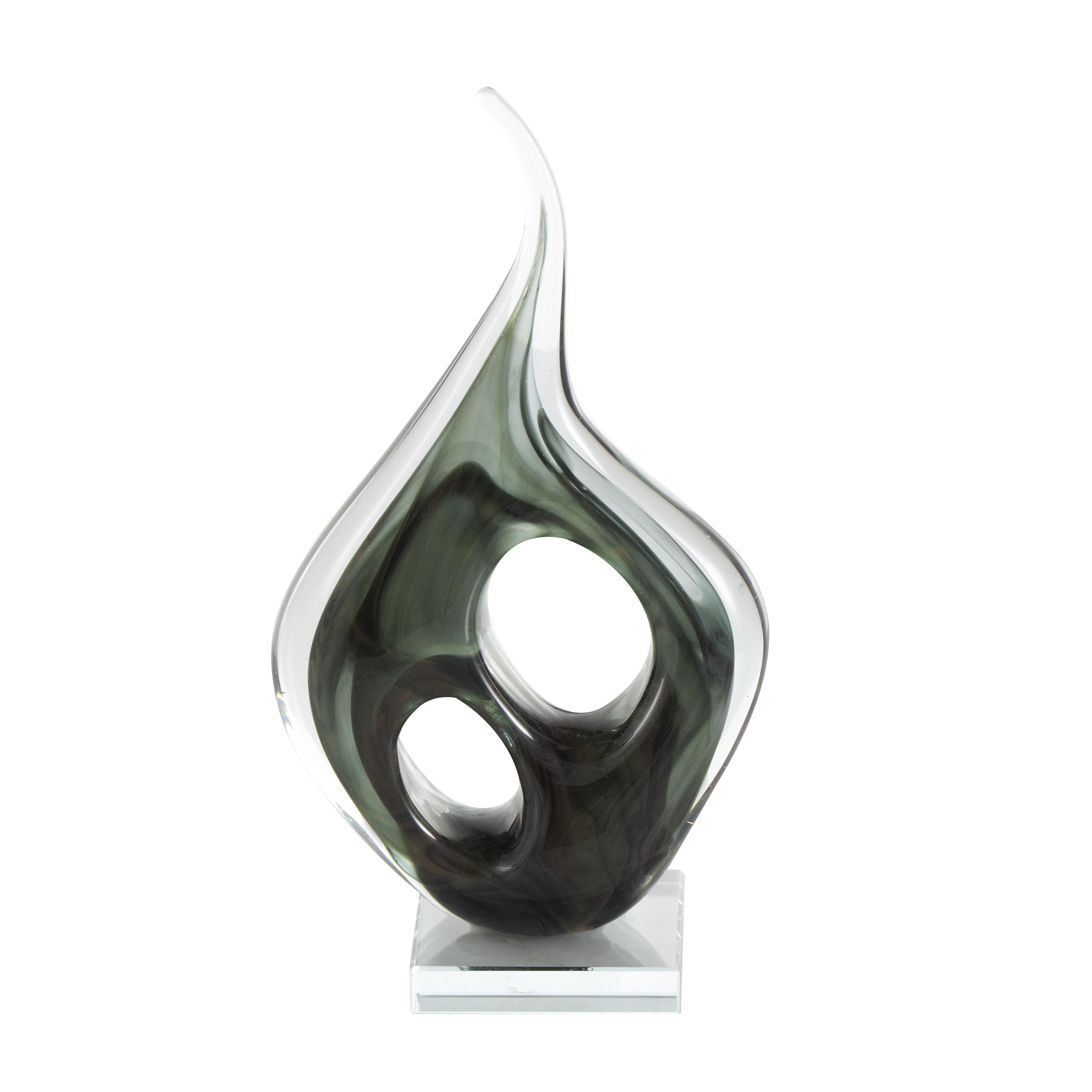 Green Glass Abstract Curved Sculpture image 1