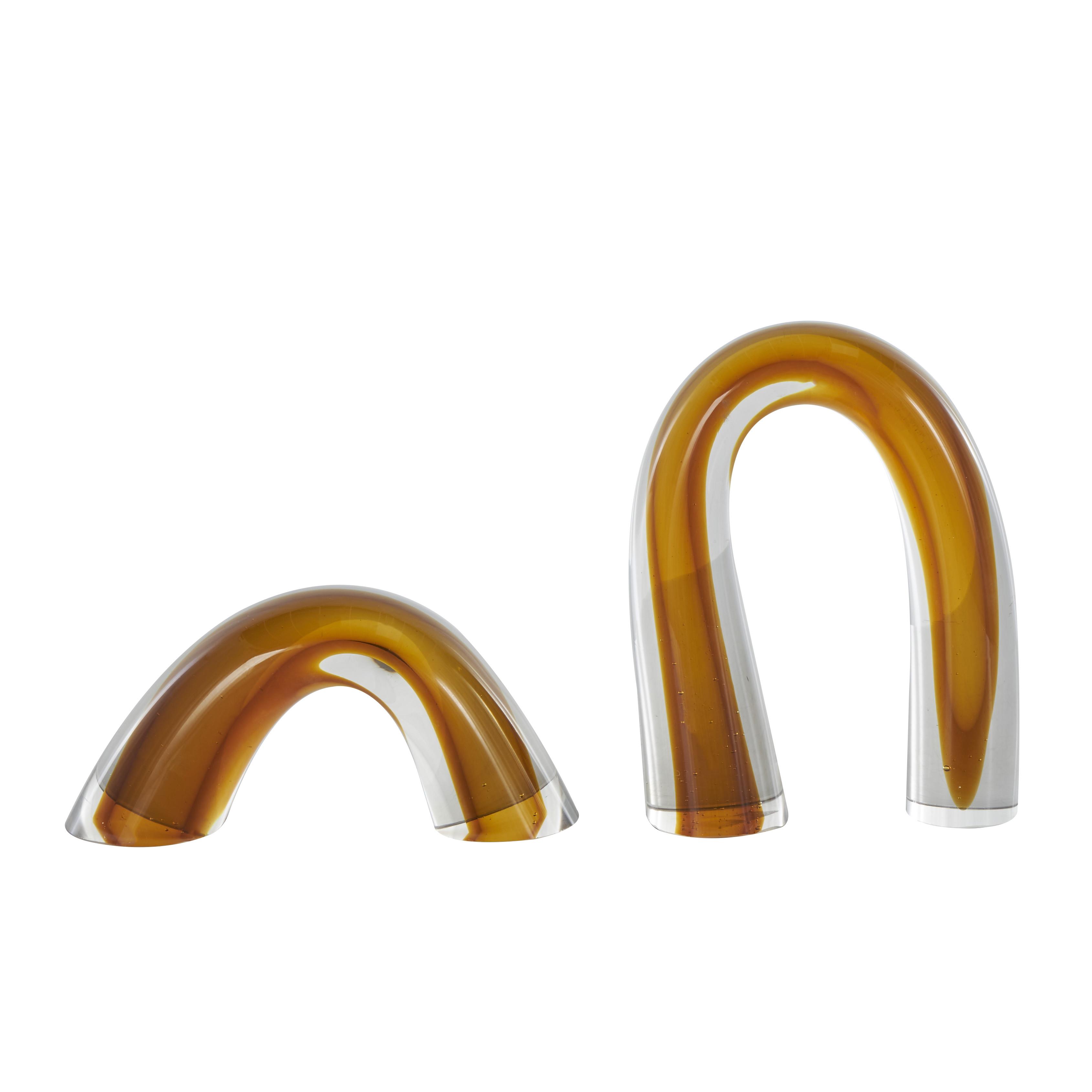 2pc Orange Glass Arch Sculptures With Clear Accents image 1