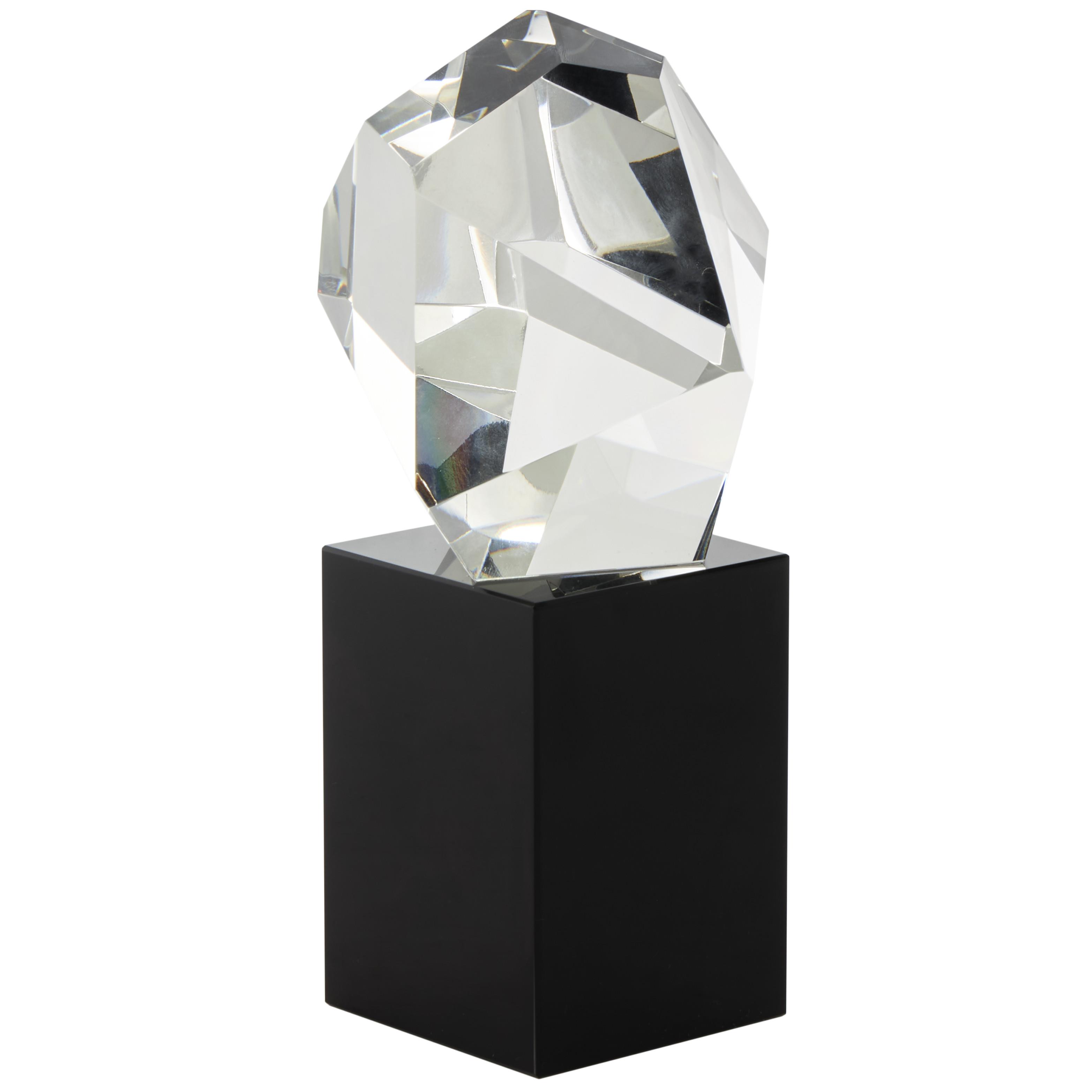 Glass Cut Stone Sculpture With Black Base