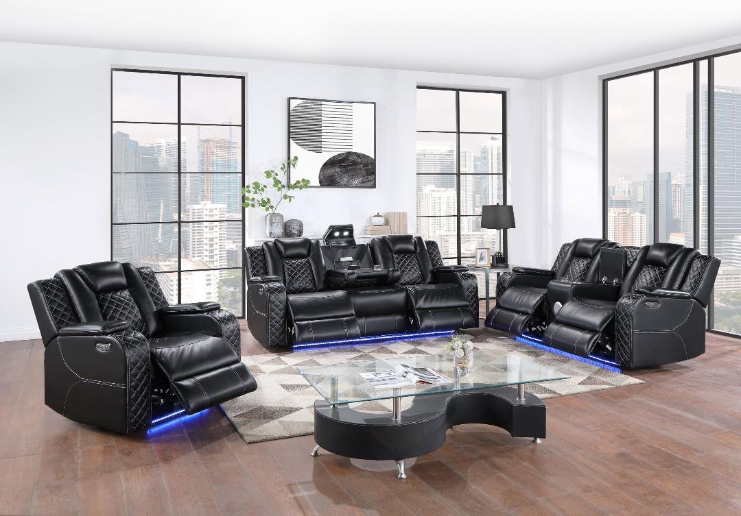 Black Power Media Sofa and Loveseat with Speaker image 1